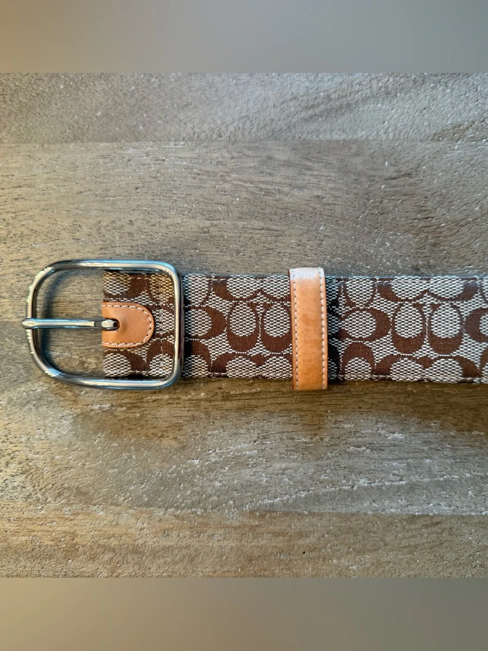 Coach Signature Women’s Belt with Tan Leather Trim